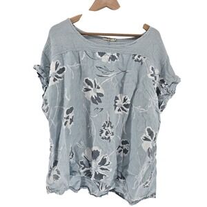 Lungo L'Arno‎ Women's 2X Blue Floral Print Short Sleeve Top Blouse
